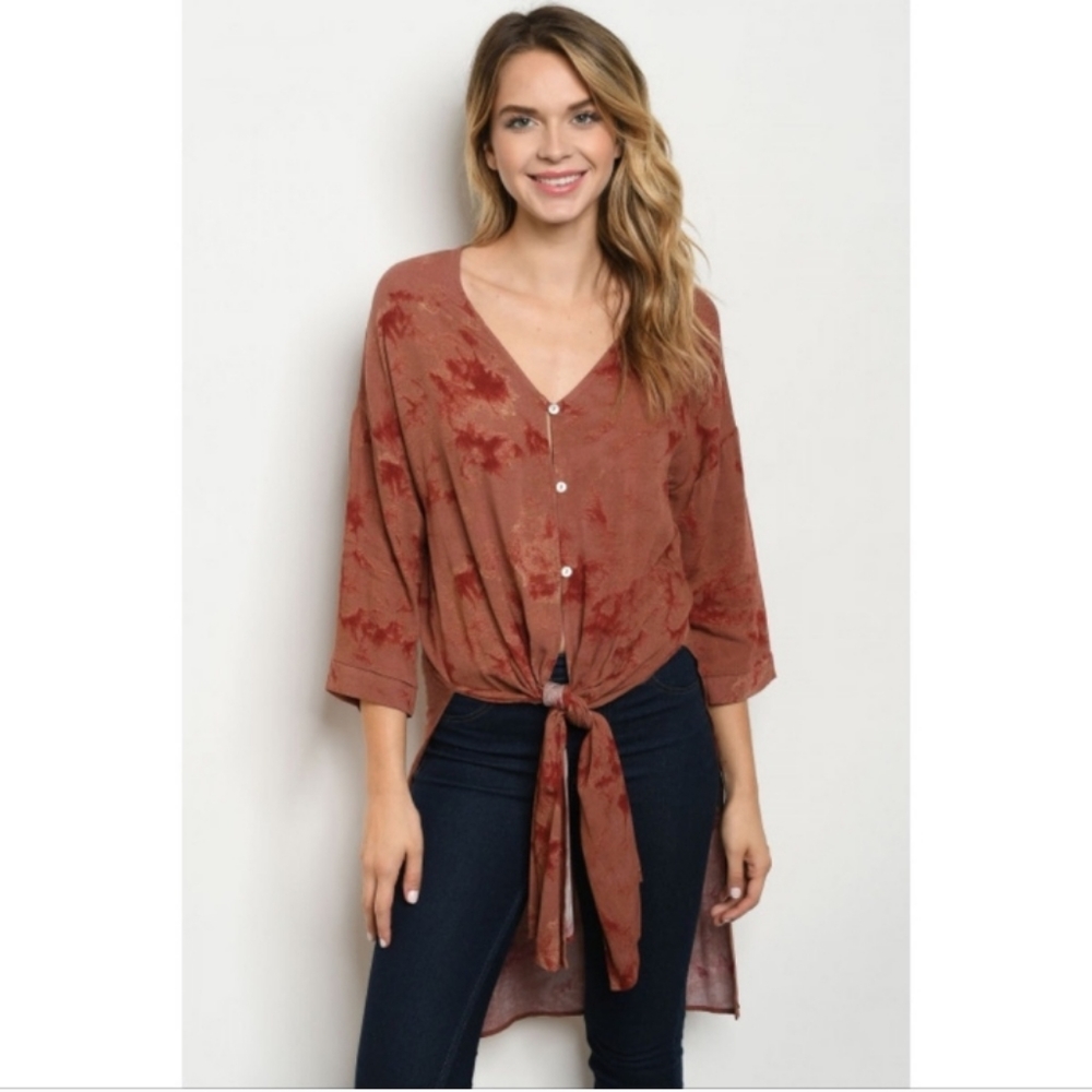 Wild Luxe hi-lo Rust color Tie-Dye Tunic Top
